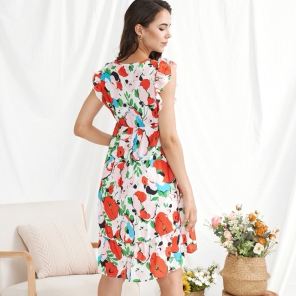 Maternity Poppy Ruffle Cap sleeves Nursing Dress Size Medium - Picture 4 of 13